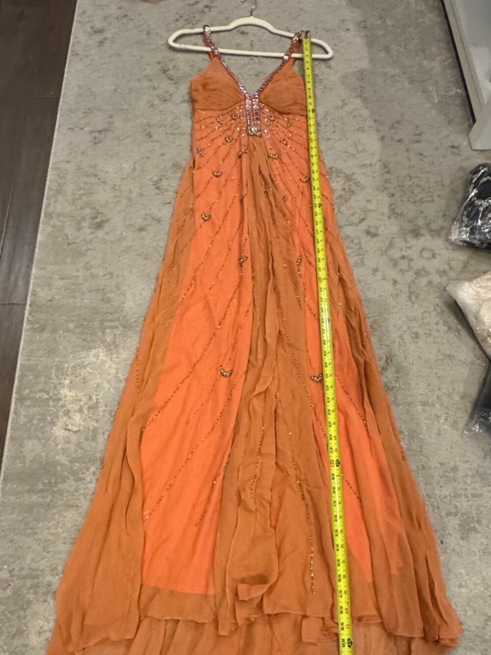 Sue Wong Silk Dress Y2K Evening Maxi Gown Fancy Peach Orange Gold Sz 6 New F9 - Picture 10 of 11